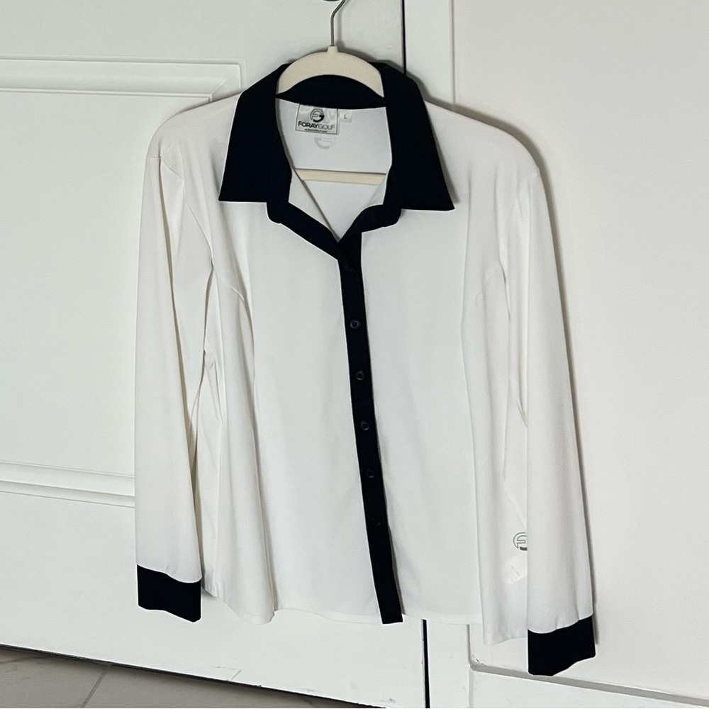 Foray White & Black Button Golf Shirt - L